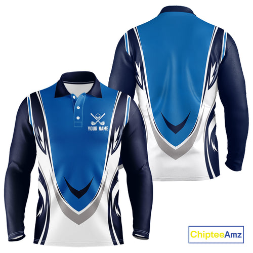 Blue and white Mens golf polo shirts custom golf attire for men, gifts for golf lovers NQS10085