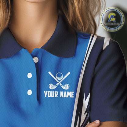 Blue and white Women golf polo shirts custom golf attire for ladies, gifts for golf lovers NQS10085