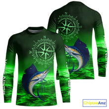 Load image into Gallery viewer, Personalized Sailfish Green Performance Fishing Shirts, compass Sailfish fishing tournament Shirts NQS10235