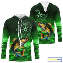 Load image into Gallery viewer, Personalized Walleye Green Performance Fishing Shirts, compass Walleye fishing tournament Shirts NQS10236