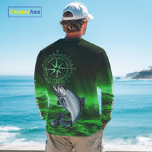 Load image into Gallery viewer, Personalized Salmon Green Performance Fishing Shirts, compass Salmon fishing tournament Shirts NQS10237