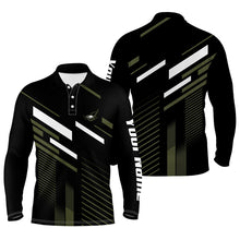 Load image into Gallery viewer, Mens Golf polo shirts custom name black green plaid golf outfit men, men's golf clothes NQS6098