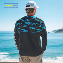 Load image into Gallery viewer, Fishing black and blue camouflage UV long sleeve hooded camo fishing shirts Custom fishing apparel NQS10600