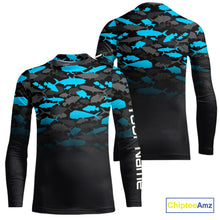 Load image into Gallery viewer, Fishing black and blue camouflage UV long sleeve hooded camo fishing shirts Custom fishing apparel NQS10600