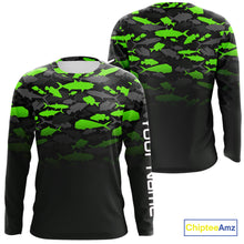 Load image into Gallery viewer, Fishing black and green camouflage UV long sleeve hooded camo fishing shirts Custom fishing apparel NQS10601