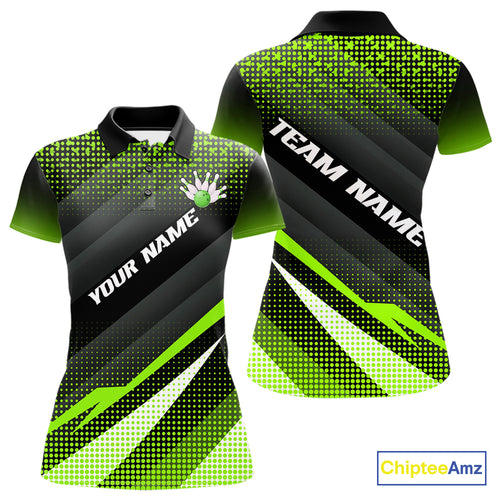Green Bowling Custom Women Bowling Polo, Quarter zip Shirts Bowling Team Jerseys Bowling Tournament NQS10604