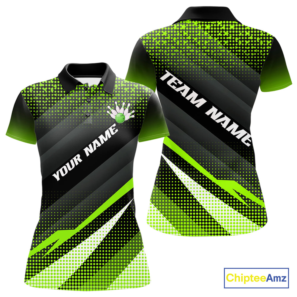 Green Bowling Custom Women Bowling Polo, Quarter zip Shirts Bowling Team Jerseys Bowling Tournament NQS10604