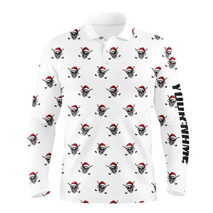 Funny Skull Santa Christmas pattern Mens golf polo shirt custom christmas golf outfits for men NQS8650