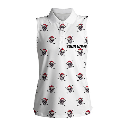 Funny Skull Santa Christmas pattern Women sleeveless polo shirts custom Xmas golf outfits for ladies NQS8650