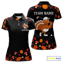 Load image into Gallery viewer, Funny black orange Thanksgiving pattern Golf Polo Shirt For Women custom Turkey golf tops NQS10838
