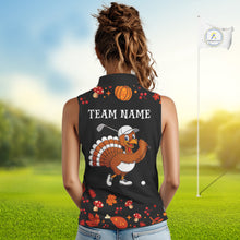 Load image into Gallery viewer, Funny black orange Thanksgiving pattern Sleeveless Golf Polo Shirt For Women custom Turkey golf tops NQS10838