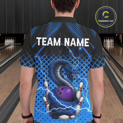 Black and Blue Lightning Thunder Cobra Snake Bowling Shirts For Men Custom Bowling Team League Jersey NQS11006