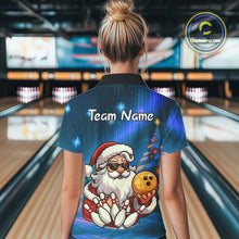 Load image into Gallery viewer, Funny Santa Christmas Bowling Shirts For Women Custom Blue Christmas Night Bowling Team Jersey NQS11010