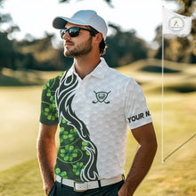 Load image into Gallery viewer, Custom White and Green shamrock pattern Golf Polo Shirts For Men, St Patrick's day team mens golf top NQS11208