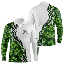 Load image into Gallery viewer, Custom White and Green shamrock pattern Golf Polo Shirts For Men, St Patrick's day team mens golf top NQS11208