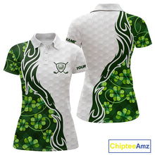 Load image into Gallery viewer, Custom White and Green shamrock pattern Women Golf Polo Shirts, St Patrick's day team ladies golf top NQS11208