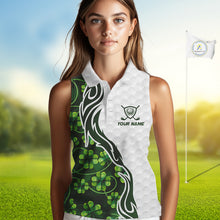 Load image into Gallery viewer, Custom White and Green shamrock pattern Sleeveless Golf Polo Shirts, St Patrick's day ladies golf top NQS11208
