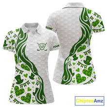 Load image into Gallery viewer, Custom White and Green St Patrick's day pattern Golf Polo Shirts For Women, team ladies golf outfit NQS11209