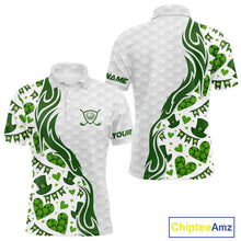 Load image into Gallery viewer, Custom White and Green St Patrick's day pattern Golf Polo Shirts For Men, team mens golf outfit NQS11209