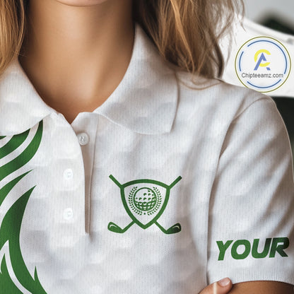 Custom White and Green St Patrick's day pattern Golf Polo Shirts For Women, team ladies golf outfit NQS11209