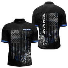 Load image into Gallery viewer, Black &amp; White grunge American Flag Skull Darts Shirt For Men Custom patriotic Team Darts Jersey | Blue NQS9343