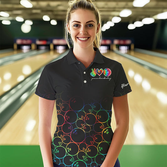 Colorful tie dye Black Bowling Camo Bowling Shirts for Women Custom Peace Love Bowling Team Jerseys NQS9483