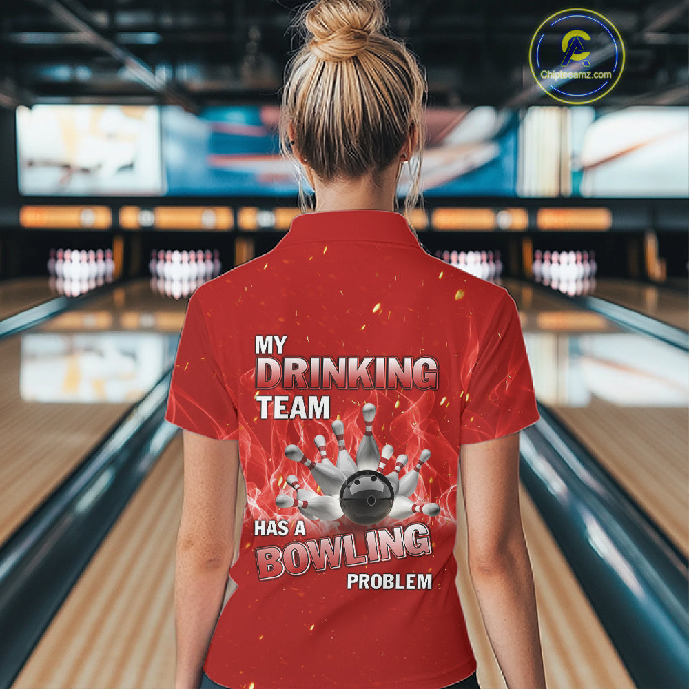 Personalized Red Flame Funny Bowling shirts for Women My drinking team has a bowling problem NQS11615