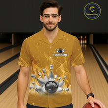 Load image into Gallery viewer, Personalized Yellow Flame Funny Bowling Button-up shirts My drinking team has a bowling problem NQS11616