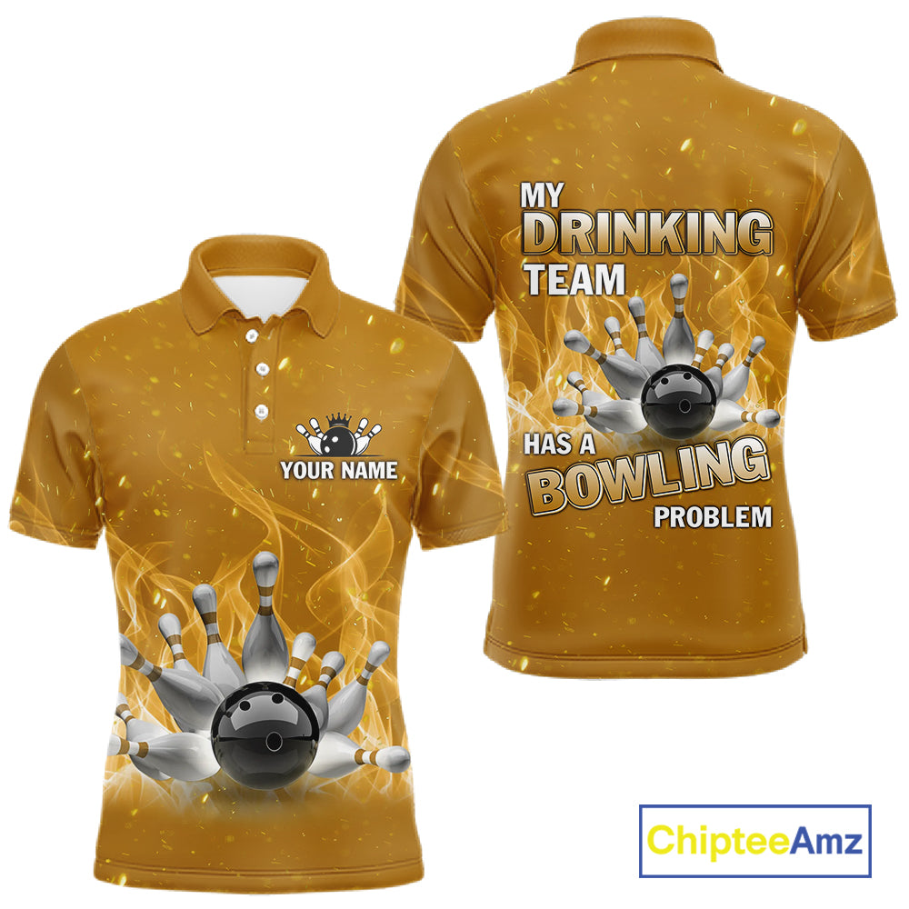 Personalized Yellow Flame Funny Bowling shirts for Men My drinking team has a bowling problem NQS11616