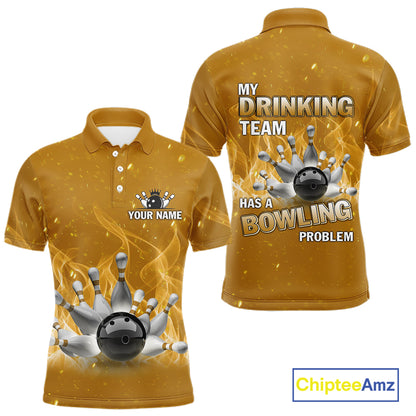 Personalized Yellow Flame Funny Bowling shirts for Men My drinking team has a bowling problem NQS11616