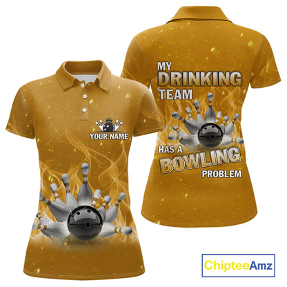 Personalized Yellow Flame Funny Bowling shirts for Women My drinking team has a bowling problem NQS11616