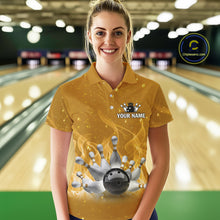 Load image into Gallery viewer, Personalized Yellow Flame Funny Bowling shirts for Women My drinking team has a bowling problem NQS11616