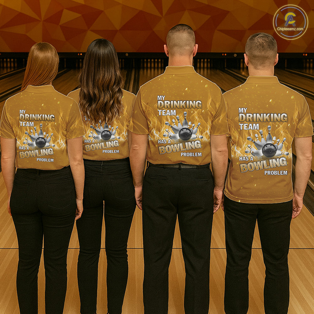 Personalized Yellow Flame Funny Bowling shirts for Men My drinking team has a bowling problem NQS11616