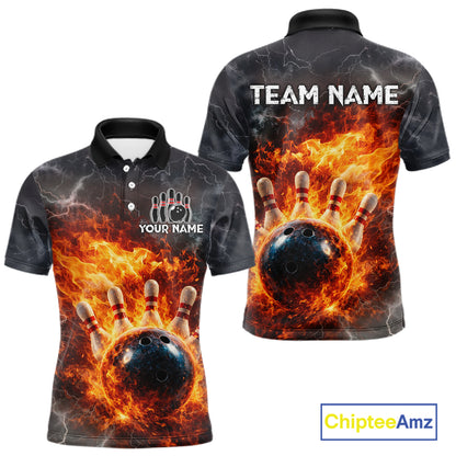 Custom Orange Flame Lightning Thunder Bowling shirts for Men, bowling team jerseys gift for bowlers NQS11618
