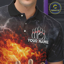 Load image into Gallery viewer, Custom Orange Flame Lightning Thunder Bowling shirts for Men, bowling team jerseys gift for bowlers NQS11618
