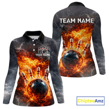 Load image into Gallery viewer, Custom Orange Flame Lightning Thunder Bowling shirts for Women, bowling team jerseys gift for bowlers NQS11618