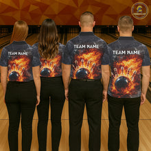 Load image into Gallery viewer, Custom Orange Flame Lightning Thunder Bowling shirts for Men, bowling team jerseys gift for bowlers NQS11618