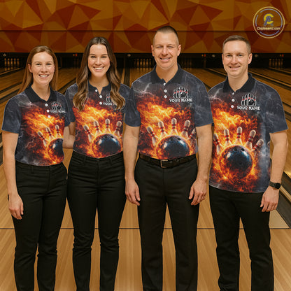 Custom Orange Flame Lightning Thunder Bowling shirts for Men, bowling team jerseys gift for bowlers NQS11618