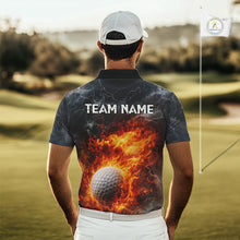 Load image into Gallery viewer, Custom Orange Flame Lightning Thunder Mens Golf Polo Shirt, Golf attire For Men Golfing Gifts NQS11619