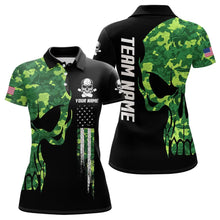 Load image into Gallery viewer, Skull Green Camouflage American Flag Women Bowling Shirt Custom Patriotic Bowling Ladies Team Jerseys NQS9641