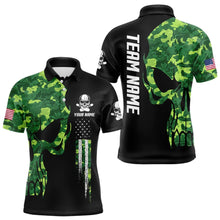 Load image into Gallery viewer, Skull Green Camouflage American Flag Mens Bowling Shirts Custom Patriotic Bowling Team Jerseys For Men NQS9641