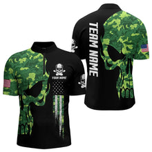 Load image into Gallery viewer, Skull Green Camouflage American Flag Mens Bowling Shirts Custom Patriotic Bowling Team Jerseys For Men NQS9641