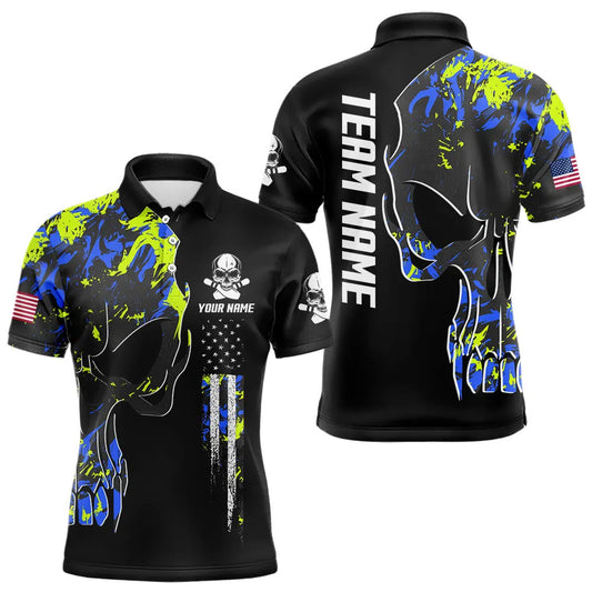 Skull Camouflage American Flag Mens Bowling Shirts Custom Patriotic Bowling Team Jerseys For Men NQS9642