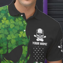 Load image into Gallery viewer, Skull Green Clover pattern American Flag Mens Bowling Shirt Custom St Patrick Day Bowling Team Jersey NQS9643