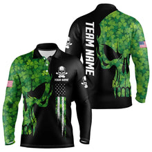 Load image into Gallery viewer, Skull Green Clover pattern American Flag Mens Bowling Shirt Custom St Patrick Day Bowling Team Jersey NQS9643