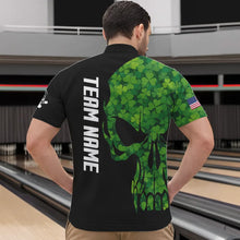 Load image into Gallery viewer, Skull Green Clover pattern American Flag Mens Bowling Shirt Custom St Patrick Day Bowling Team Jersey NQS9643