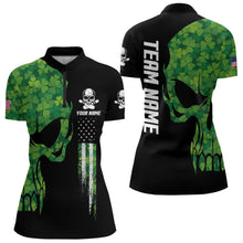 Load image into Gallery viewer, Skull Green Clover pattern American Flag Women Bowling Shirt Custom St Patrick Day Bowling Team Jersey NQS9643