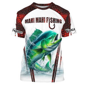 Mahi mahi fishing red camo Custom Name Fishing Shirts UV Protection Gift For Fisherman NQS5173