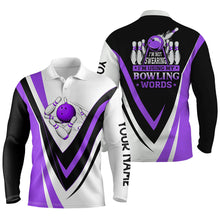 Load image into Gallery viewer, Custom bowling polo shirts for men I&#39;m not swearing, I&#39;m using my bowling words purple bowl shirts NQS7434