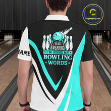 Load image into Gallery viewer, Custom bowling polo shirts for men I'm not swearing, I'm using my bowling words Cyan blue bowl shirts NQS7435